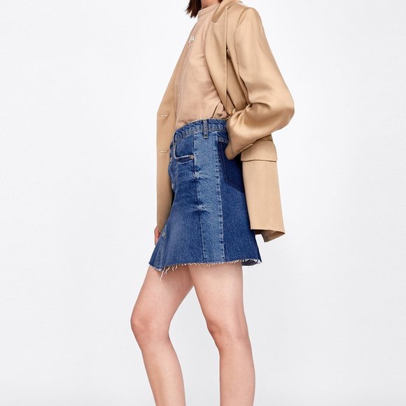 NWT Zara Colorblock Mini Skirt in Malibu Blue sz M - Picture 6 of 11